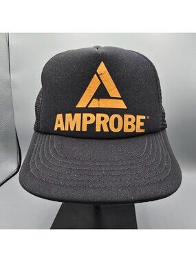 Vintage 1980s Amprobe Logo Mesh Snapback Black Designer Award Trucker Hat